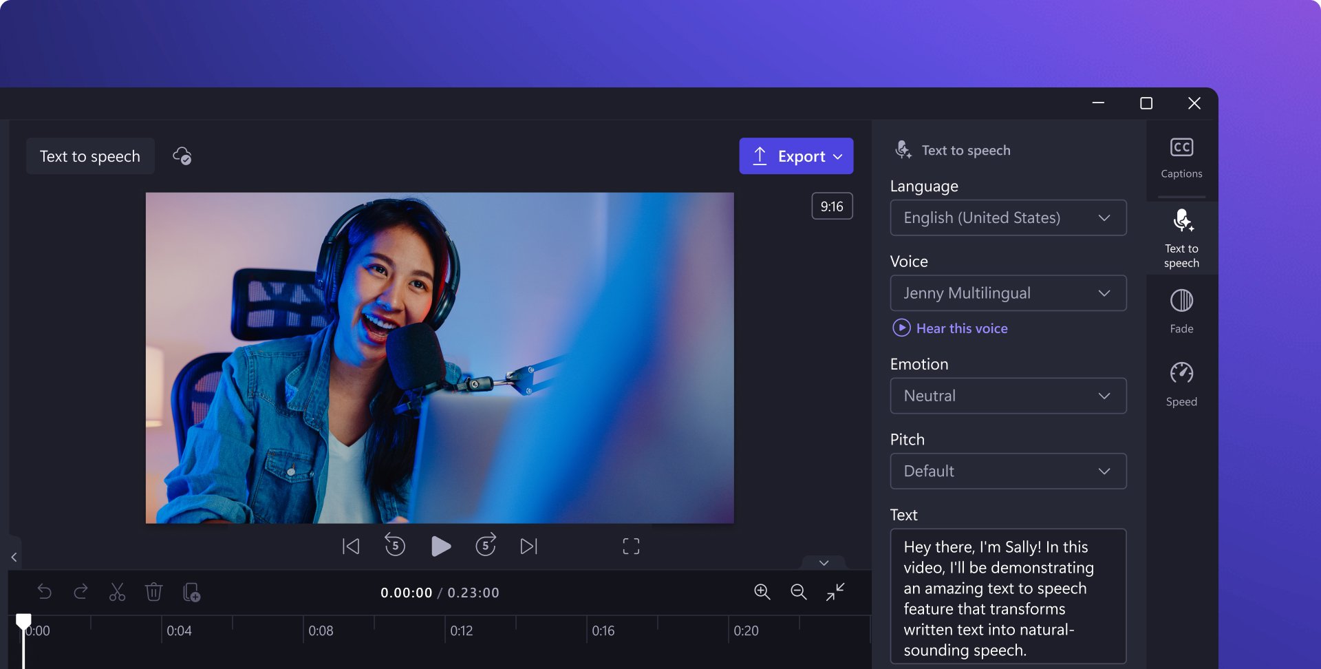Clipchamp AI旁白生成器产品截图