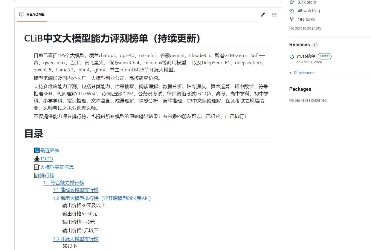CLiB中文大模型能力评测榜单